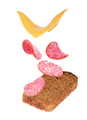 Rye bread slice on a white background