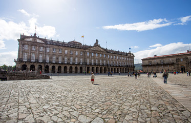 SANTIAGO DE COMPOSTELA, SPAIN, JUNE 14, 2016 - City Hall of Obradoiro Square in Santiago de...