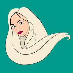 Vector illustration of woman face with hair. Icon, logo of woman in flat simple art.