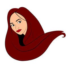 Vector illustration of woman face with hair. Icon, logo of woman in flat simple art.