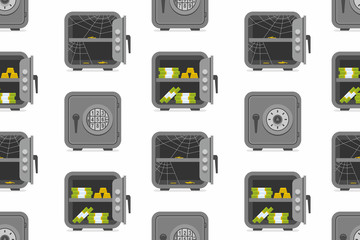 Seamless pattern with security metal safes. flat style. isolated on white background