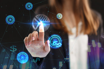 The concept of business, technology, the Internet and the network. A young entrepreneur working on a virtual screen of the future and sees the inscription: