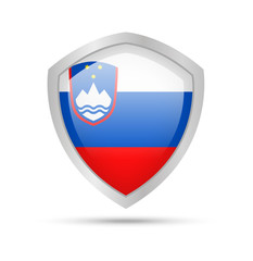 Shield with Slovenia flag on white background. Vector illustration.