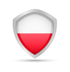 Shield with Poland flag on white background. Vector illustration.
