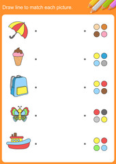 Draw line to match each picture and color. - Worksheet for education.