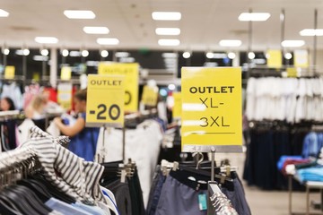 Fashion shopping store discount -20%. Outlet XL clothes size.
