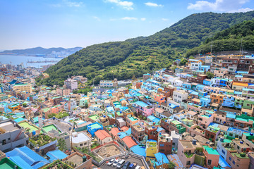 Panorama view of Gamcheon Culture Village located in Busan city