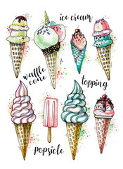 Assorted ice cream sketch illustration