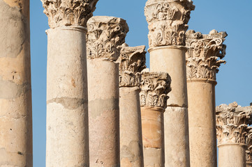Roman columns and capitals in the city of Jaresh, Jordan