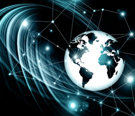 Best Internet Concept of global business. Globe, glowing lines on technological background. Wi-Fi, rays, symbols Internet, 3D illustration