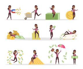 Fototapeta premium Set of business woman with money