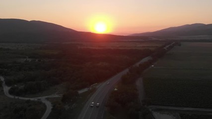 Road at sunset in the mountains