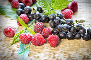 Raspberry and blackcurrant, chokeberry (aronia) - healthy organic fruit, healthy antioxidant