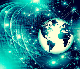 Best Internet Concept of global business. Globe, glowing lines on technological background. Wi-Fi, rays, symbols Internet, 3D illustration