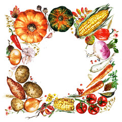 Autumn Vegetables. Watercolor Illustrations.