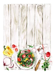 Poster Im Rahmen Frischer Salat. Aquarell Illustrationen. © nataliahubbert