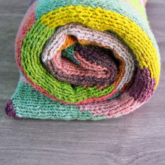Colorful white, yellow, brown, pink, green, blue, turquoise, orange, claret handmade knitted wool...