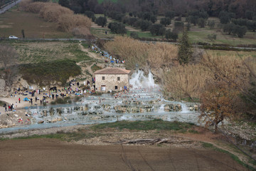 View of Saturnia thermal springs in winter