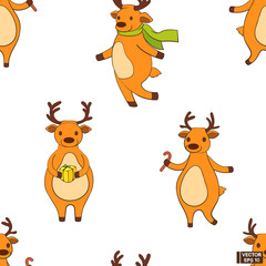 Seamless pattern with cartoon deer.