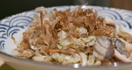 Japanese fried udon in restaurant