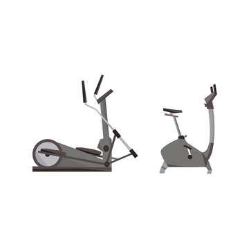 Eleptic simulator  and exercise bike  on a white background.