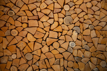 wall firewood , Background of dry chopped firewood logs in a pile