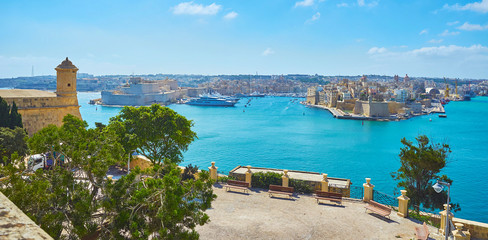 Panorama of Valletta Grand Harbour with St Peter and Paul Counterguard, Malta