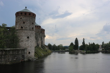 View to medieval fortress Olavinlinna and lake Saimaa, Savonlinna, Finland