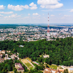 Fototapeta premium aerial view of old european city in summer time
