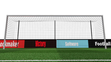 Fototapeta premium Empty soccer goal with grass. 3D render