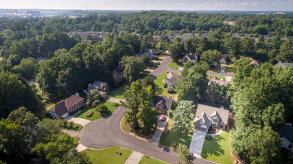 Aerial Picture of typical suburban houses in southern United States