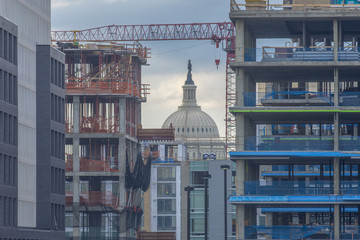 View of the U.S. Capitol from Nationals Park. New construction around the stadium is obstructing all but a narrow view of the dome. 