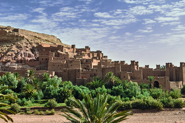 Fortifications and buildings of the settlement of Ait Ben Haddouw in Morocco.