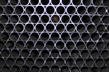 A lot of industrial metal steel pipes tubes for production line industry