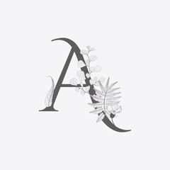 Vector Hand Drawn floral A monogram and logo