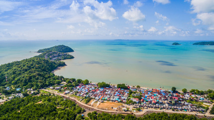 aerial view above Siray fishing village in Phuket
