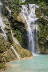 Fototapeta na wymiar Beautiful view of the waterfalls in Kuang Si, near Luang Prabang, Laos, Asia