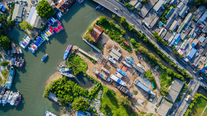 aerial view the canal split at Phuket Fishing Port and and Phuket shipyard