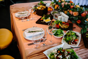 Beautifully organized event - served banquet table ready for guests