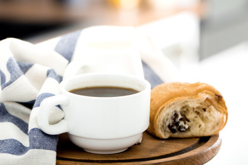 Morning coffee on the kitchen background