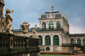 Fototapeta premium Zwinger in Dresden in Germany against the background of the setting sun in the evening. It was built in the 17th century. One of the sights of the city.