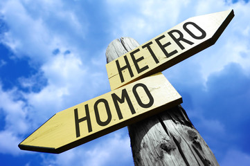 Hetero, homo - twooden signpost