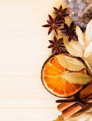 Anise, cinnamon, pepper and nutmeg ingredients