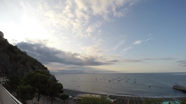 Sunrise on the beautiful beach of Minori, Amalfi Coast, Italy - Time lapse 