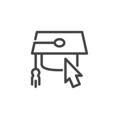 Graduation cap and cursor icon. Web graphic icon for thematic training sites and mobile app interfaces, game element. Computer mouse pointer. Directory label. Vector illustration isolated