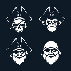 Modern professional vector set emblems pirates in black theme