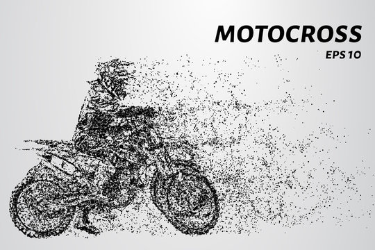 Motorcyclists at the start of the race. Motocross from particles
