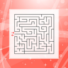 A square labyrinth. An interesting and useful game for children and adults. Simple flat vector illustration on a colorful abstract background.
