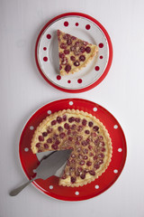 Sand cake with curd filling and raspberries