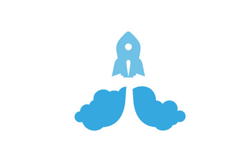 Creative Blue Rocket Cloud Smoke Logo Design Illustration